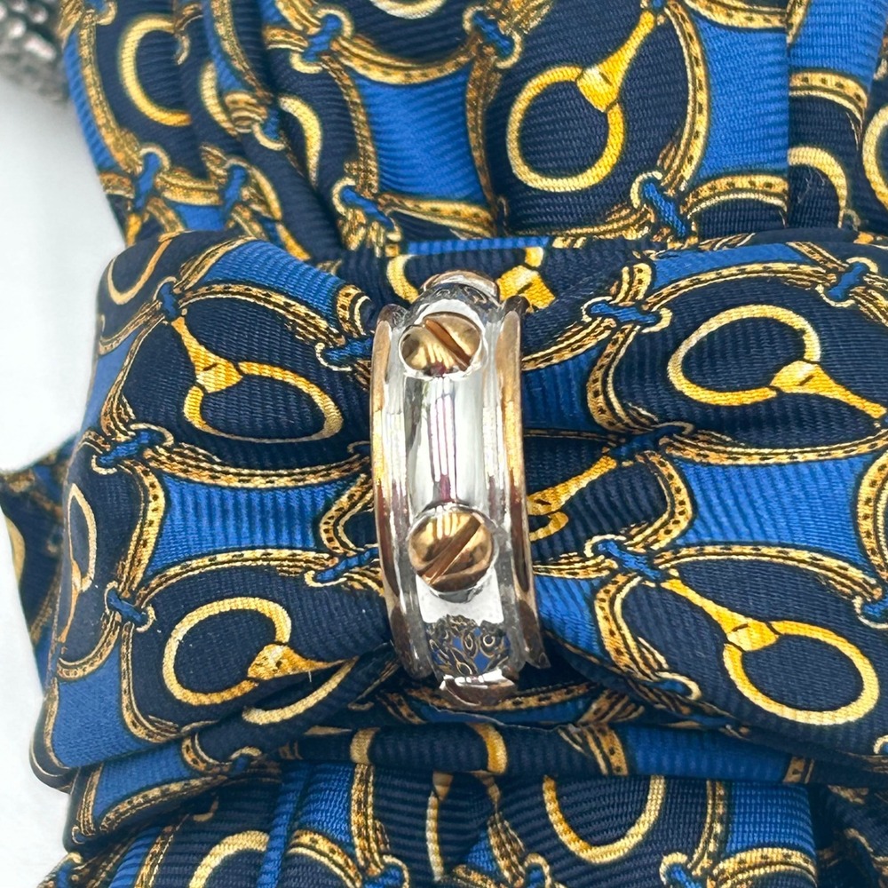 Club Room Silk Tie Horse Necklace Western Equestrian Blue Gold Crystal Brooch - Picture 7 of 12